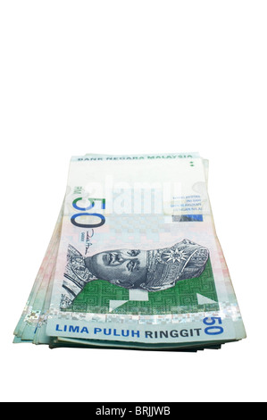 malaysische Ringgit, Währungen in Malaysia, Stückelung von RM50. Clipping-Pfad ist in Jpg. Stockfoto