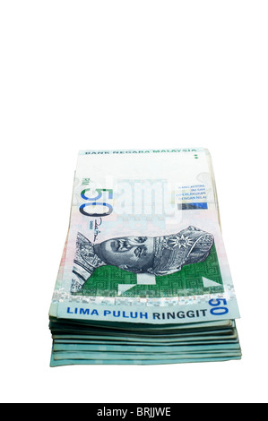 malaysische Ringgit, Währungen in Malaysia, Stückelung von RM50. Clipping-Pfad ist in Jpg. Stockfoto