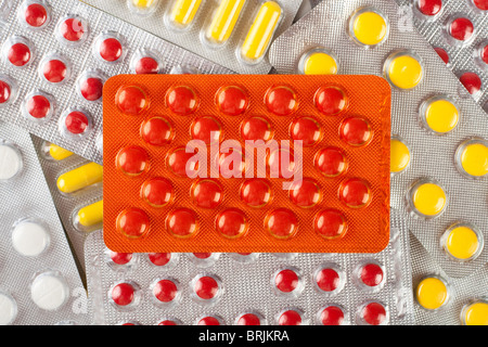 Packungen mit Pillen Hintergrund Stockfoto