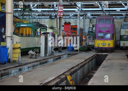 Blackpool Straßenbahn in Rigby rd depot Stockfoto