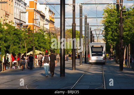 neue Straßenbahn in Sevilla, Spanien Stockfoto