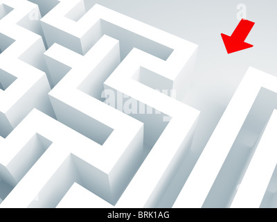 Maze 3d und roten Pfeil Konzept Hintergrund Stockfoto