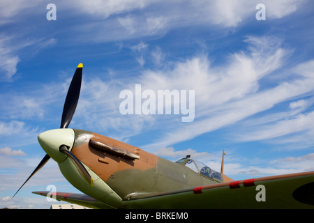 Spitfire mit blauem Himmelshintergrund Stockfoto