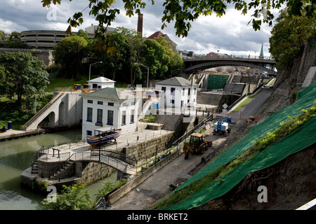 "Flucht von fünf" Sperren für Erie-Kanal in Lockport, New York Stockfoto