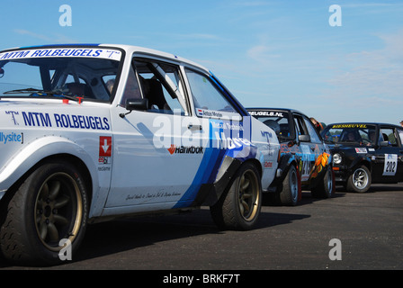 Wettbewerb-Ford Escort-Rallye-Autos in der Schlange Stockfoto