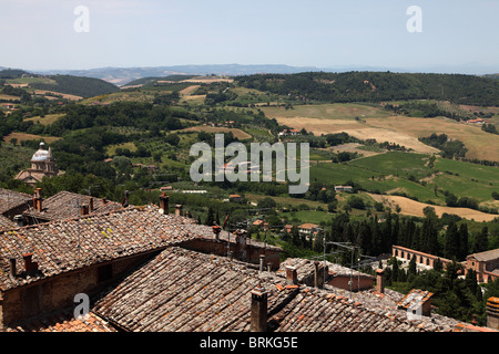 Kirche San Biagio und Landschaft von Montepulciano, Toskana, Italien Stockfoto