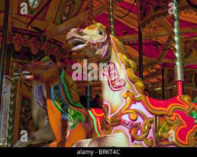 Nahaufnahme des Pferdes bei der Karussell-Rundtour York North Yorkshire England Vereinigtes Königreich GB Großbritannien Stockfoto