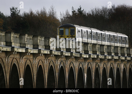 Eine Bahn kreuzt die Ouse Valley Viaduct in West Sussex.  Bild von James Boardman. Stockfoto