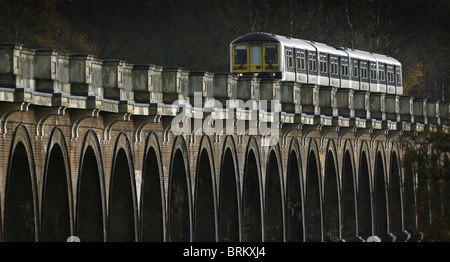 Eine Bahn kreuzt die Ouse Valley Viaduct in West Sussex.  Bild von James Boardman. Stockfoto