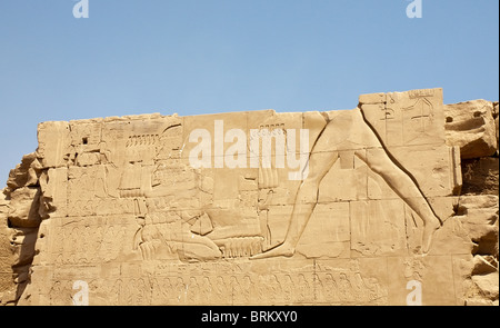 alte ägyptische Reliefs an der Wand der Karnak-Tempel, Ägypten, Luxor Stockfoto