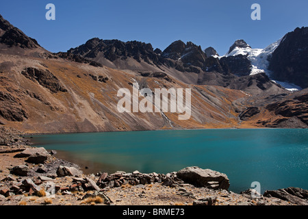 Cordillera Real: Berge Anfahrt: Laguna Chiarkhota Stockfoto