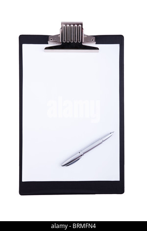 leere Zwischenablage mit einem Stift, isoliert auf weiss Stockfoto