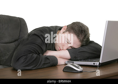 Arbeiten Mann schlief am computer Stockfoto