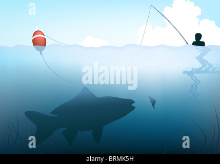 Beispiel für ein Fisch den Köder vom Stab des Kindes zu nehmen Stockfoto