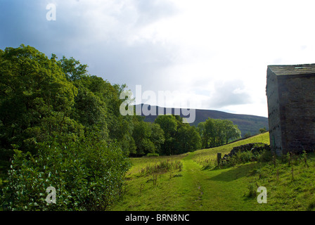 Ein Sturm zieht auf die Landschaft neben Skyreholme Beck nr Wharfedale North Yorkshire Stockfoto