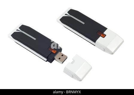 WiFi USB-Netzwerkadapter. Isoliert auf weißem Hintergrund mit Beschneidungspfad. Stockfoto