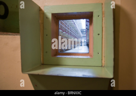 Gegensprechanlage für Gefangene und ihre Besucher in das Gefängnis Insel Alcatraz, San Francisco, Kalifornien, USA Stockfoto