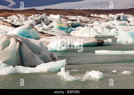 Jökulsárlón Eis Lagune an Islands Südküste, ist Rückzug der Gletscher, der er ernährt sich schnell aufgrund des Klimawandels Stockfoto