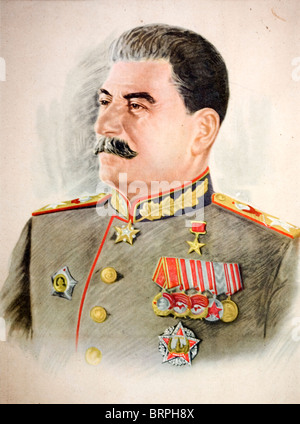 Zeitgenössisches Porträt Poster von Marshall Stalin in Uniform. 1945-1950. Stockfoto