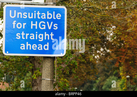 Eine englische Schild Warnung, dass der Weg nicht geeignet für schwere Nutzfahrzeuge ist Stockfoto