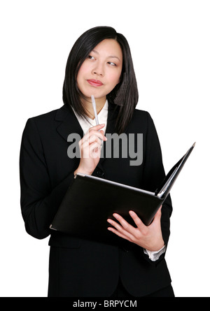 attraktive junge asiatische Frau, die eine geschäftliche Entscheidung Stockfoto