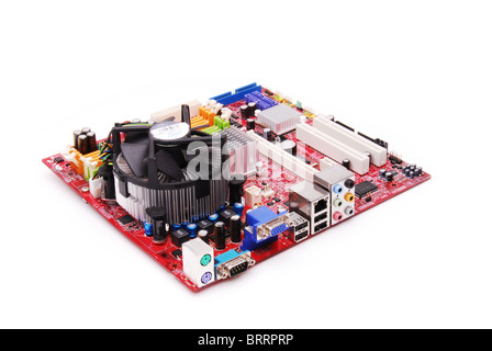 Dies zeigt eine Motherboard Komponente eines Computers auf einem weißen Hintergrund. Stockfoto