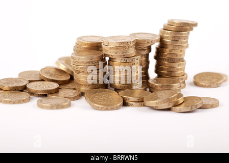 Ein Stapel von einem englischen Pfund-Münzen Stockfoto