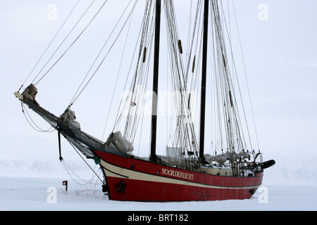 Noorderlicht, Spitzbergen 2009. Segelschiff im Eis. Stockfoto