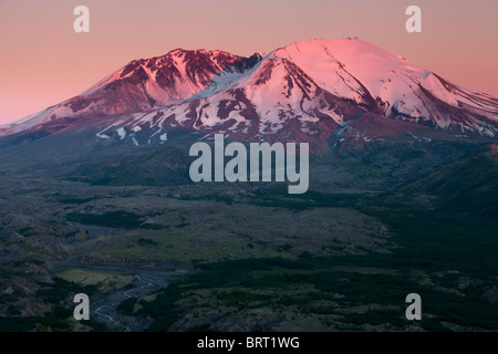 Am Abend Alpenglühen am Mount St. Helens, Mount St. Helens National Volcanic Monument, Washington. Stockfoto