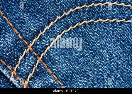 Makro Stiching Details auf blue-Denim-jeans Stockfoto