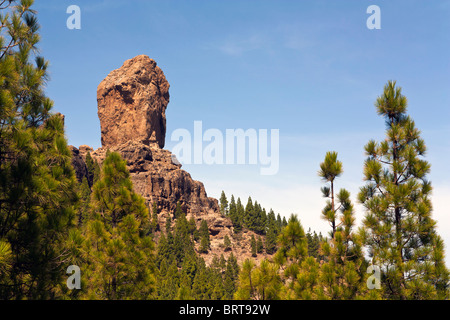 Roque Nublo ist eines der berühmtesten Wahrzeichen auf der Insel Gran Canaria. Stockfoto