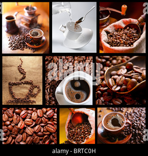 Sammlung von Bildern mit Kaffee. Stockfoto