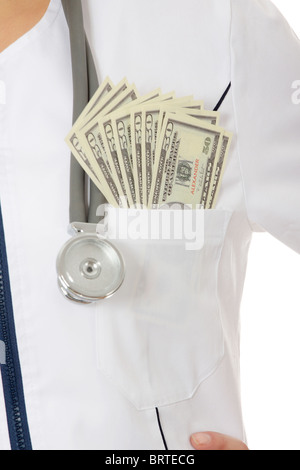 Ärztin mit Geld. Korruption-Konzept Stockfoto