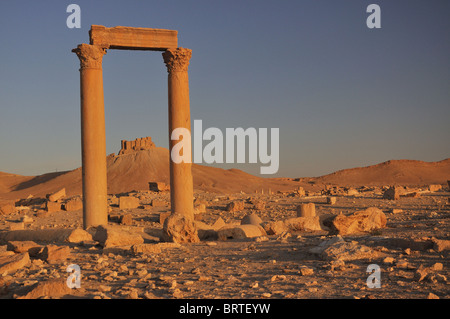 Fakhr-al-Din al-Ma'ani Burg oder Palmyra Castle ist eine Burg auf einem Hügel mit Blick auf die Website von Palmyra Stockfoto