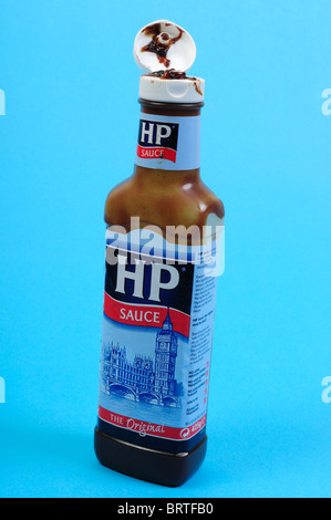 HP Sauce, Flasche geöffnet. Stockfoto