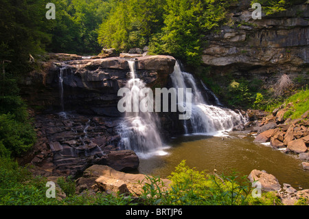 Die Blackwater River, fällt einem 62 Fuß Bahndamm in Blackwater Falls State Park. Stockfoto