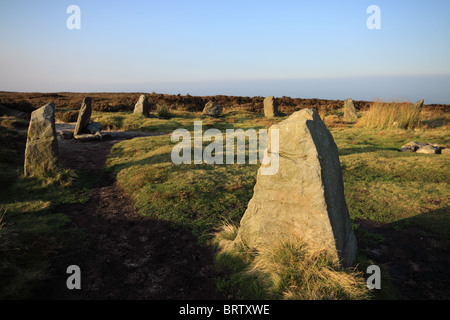 Die "Zwölf Apostel" Menhire auf Rombold Moor, Ilkley Moor, West Yorkshire, Großbritannien Stockfoto