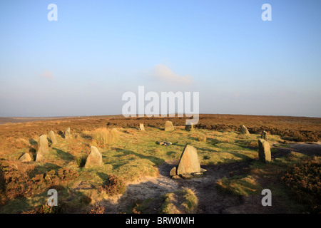 Die "Zwölf Apostel" Menhire auf Rombold Moor, Ilkley Moor, West Yorkshire, Großbritannien Stockfoto