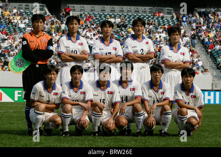 Die nordkoreanische starten elf Zeilen vor dem Start einer 2003-Frauen-WM-Fußball Spiel gegen Nigeria. Stockfoto