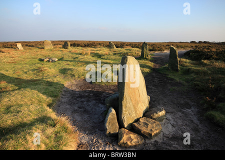 Die "Zwölf Apostel" Menhire auf Rombold Moor, Ilkley Moor, West Yorkshire, Großbritannien Stockfoto