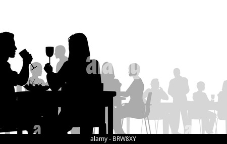 Illustrierte Silhouette des Menschen Essen in einem restaurant Stockfoto