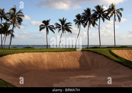 Ein Blick auf das 17. Loch im Waialae Country Club in Honolulu, Oahu, Hawaii. Stockfoto