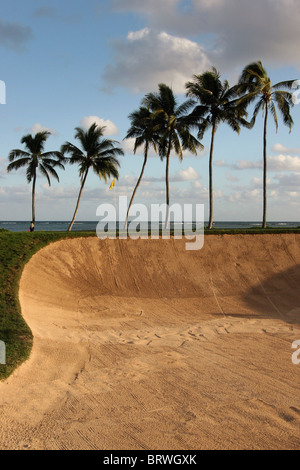 Ein Blick auf das 17. Loch im Waialae Country Club in Honolulu, Oahu, Hawaii. Stockfoto
