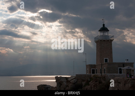 Ireo oder Melagavi Leuchtturm im Corinthia Stockfoto