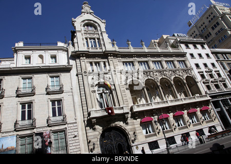 FASSADE DES MADRID CASINO, CALLA ALCALA, MADRID, SPANIEN Stockfoto