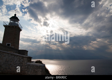 Ireo oder Melagavi Leuchtturm im Corinthia Stockfoto