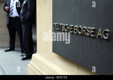 Schild der Deutsche Börse AG, Frankfurt Am Main, Deutschland Stockfoto