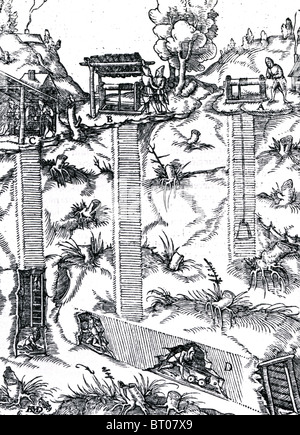 GEORGIUS AGRICOLA (1494-1555) Illustration einer Mine von De Re Metallica veröffentlicht 1556 Stockfoto