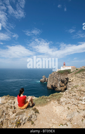 Leuchtturm, Cabo de Sao Vicente, Algarve, Portugal Stockfoto