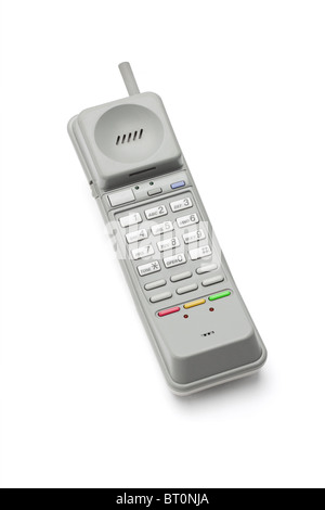 Schnurloses Telefon Mobilteil mit leeren Schaltflächen für Texte auf weißem Hintergrund Stockfoto